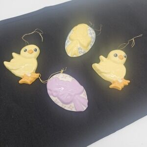 Easter Decor Ornaments 2- Chicks And 2- Easter Eggs Vintage